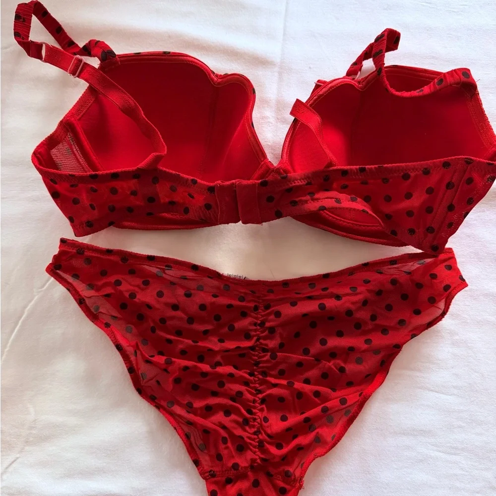 Preowned Chantal Thomass Sexy Lingerie Set Red Black Polka Dot Sz 36C/XS-S - Picture 2 of 8